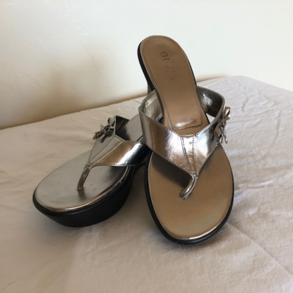 Guess Pewter Platform Sandal with Bow